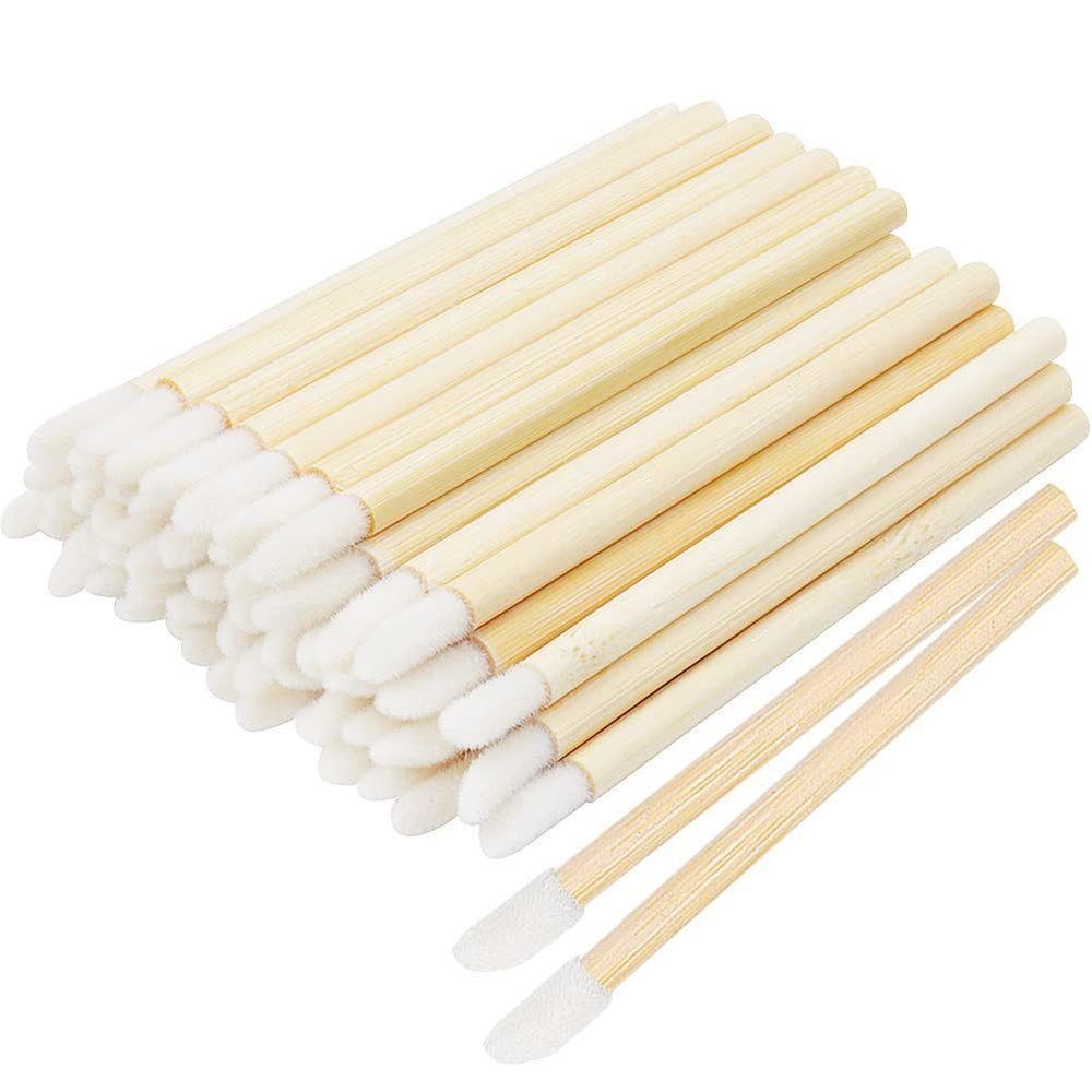 50 Pcs Disposable Lip Gloss Wands Lipstick Applicators Bulk Bamboo Lip Brushes Make Up Brush Makeup Tool Kits For Women
