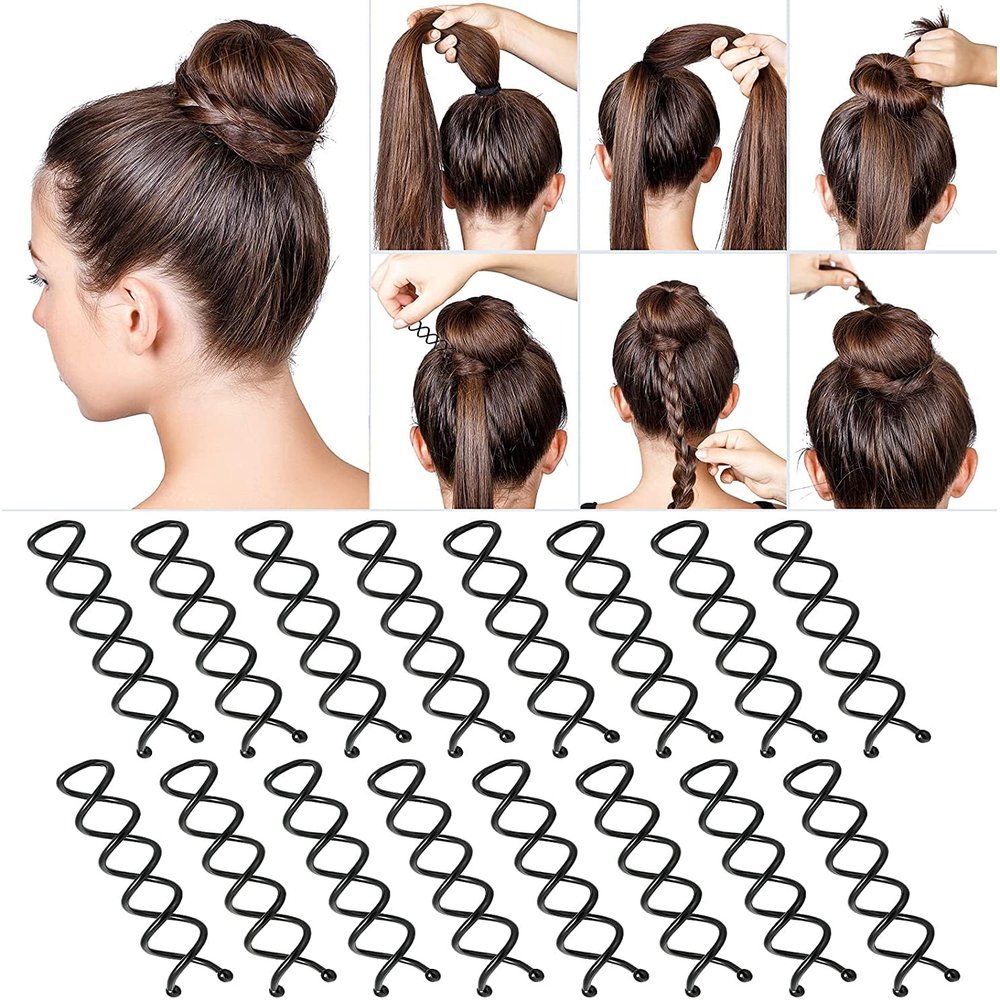 15Pcs Black Spiral Hair Pins, Non-Scratch Spin Pins Round Spiral Bobby Pins Black French Twist Decorative Hair Accessories for Women Girls Bun Style DIY Hair Styling Pins
