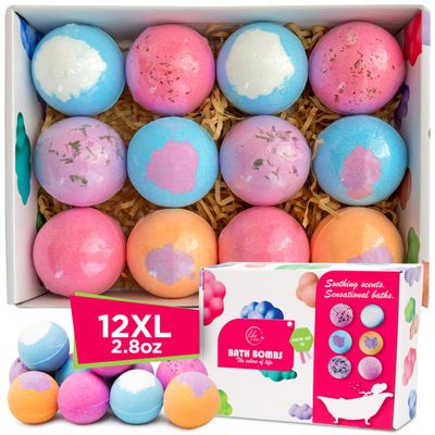 12 Pcs Organic Bath Bombs - Bath Bomb for Women and Kids, Assorted Scents with Shea Butter & Essential Oils, Lush Bath Bomb Gift Set for Bubble Spa, Birthdays, Mothers Day Gifts, and Christmas
