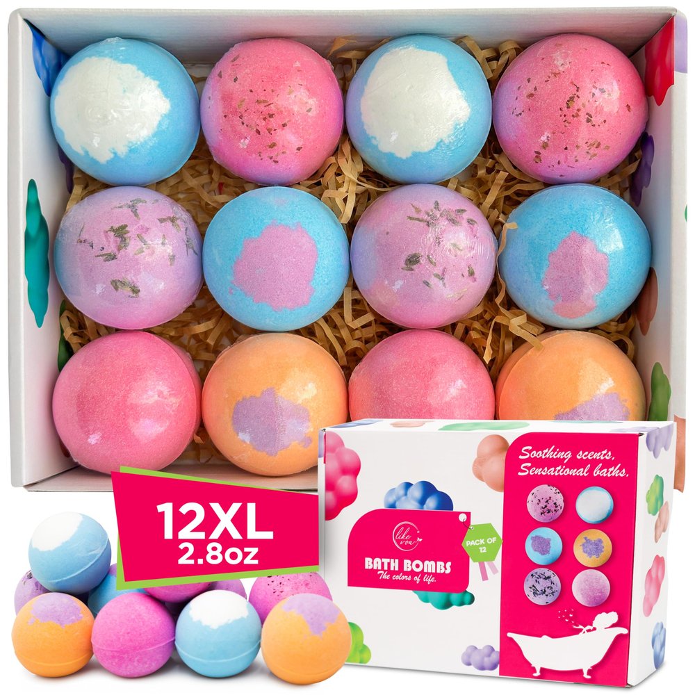 12 Pcs Organic Bath Bombs - Bath Bomb for Women and Kids, Assorted Scents with Shea Butter & Essential Oils, Lush Bath Bomb Gift Set for Bubble Spa, Birthdays, Mothers Day Gifts, and Christmas