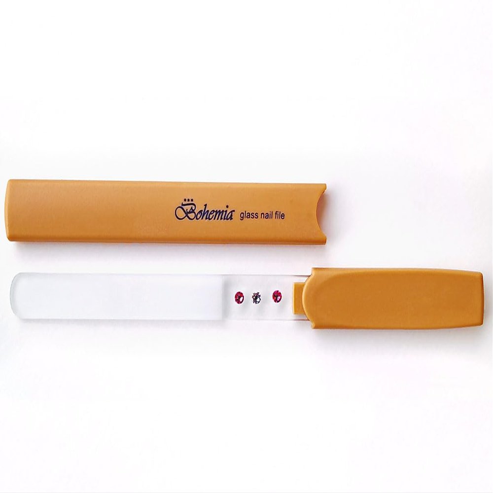 1 p Bohemia Czech Glass Nail File Hard-SW Middle Size 140/2mm, Pink