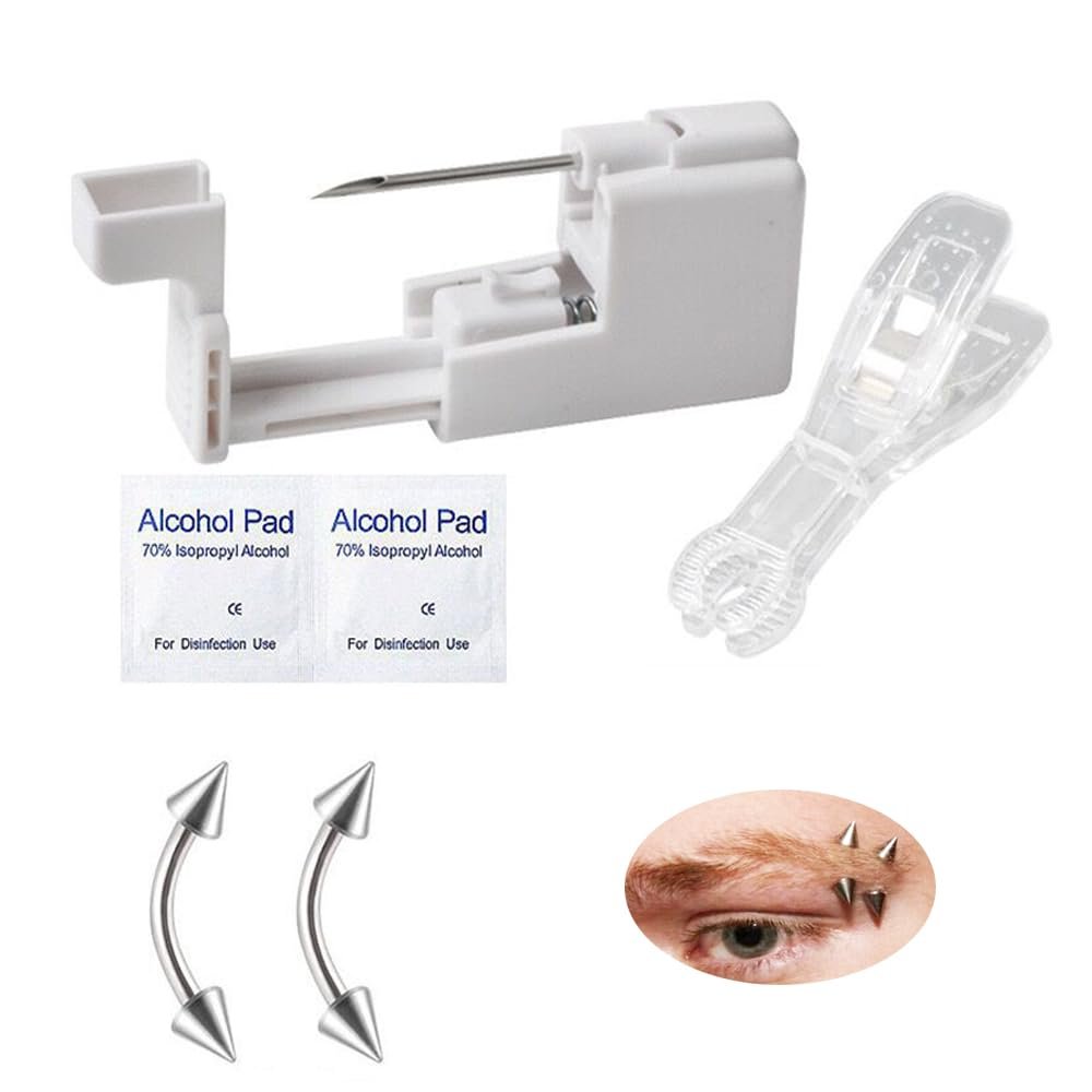 AM RONG MAGIC Professional Body Piercing Kit - Self Piercing Gun Kits, Body Piercing Needle Tool Kits for Eyebrow, Belly Button, Lip, Tongue, Nose (White)