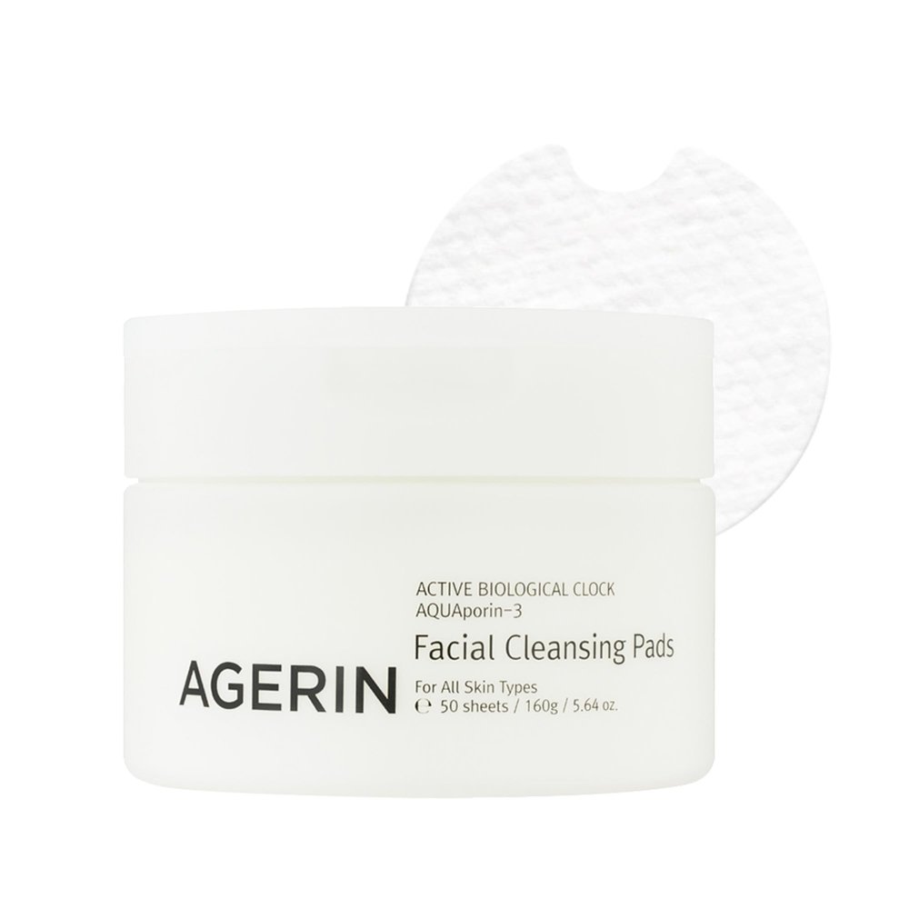 AGERIN Facial Cleansing Pads - Daily Oil & Makeup Remover Cotton Pads, Gentle Cleansing, Hydrating, Dirt & Impurities Removal Without Tugging - Vegan, Non-Irritating, 50pads