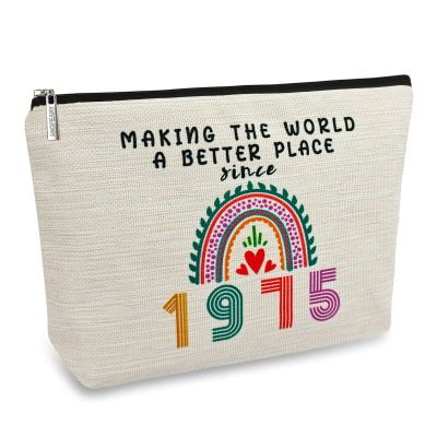 50th Birthday Gifts for Her Women, Happy 1975 50th Birthday Decorations Makeup Bag, Anniversary 50 Year Old Gift Ideas for Wife, Sister, Mom, Aunt, Cosmetic Travel Pouch for Mothers Day, Christmas