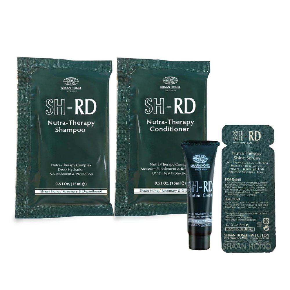 SH-RD Hair Essential Kit for Travel & Trial | Nutra-Therapy Shampoo, Conditioner, Shine Serum, Protein Cream | Daily Hair Care Routine Set in Hotel Size