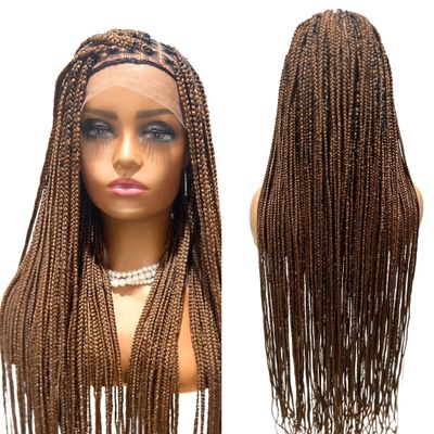 JBG 36 Inch Braided Wigs for Black Women - Knotless Box Braid Wig with Baby Hair, Glueless Braided Lace Front Wigs, Full Double Lace Wig, Handmade Synthetic Box Braids, Long Auburn Brown
