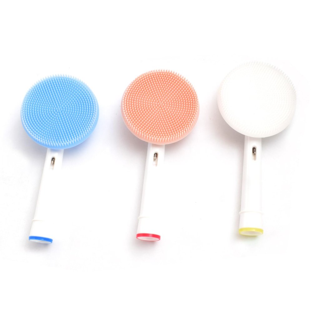 QICAITU 3 Pcs Facial Cleansing Brush Replacement Head Compatible with Oral B Bruan Electric Toothbrush Bases Waterproof Silicone Face Spin Brushes for Cleansing (Pink+Blue+White)
