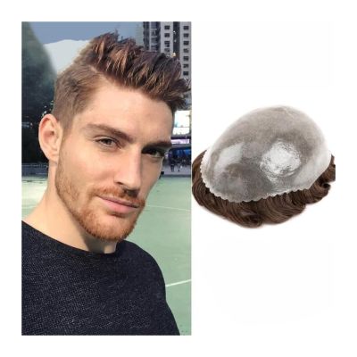 Toupee Toupee for Men Human Hair Hair Pieces, Toupee for Men 0.08mm Pu Skin Base Toupee 7.5inch Durable Wigs for Men Natural Hairline Human Hair System Unit Mens Wigs ( Color : 4# , Size : 7x9 )