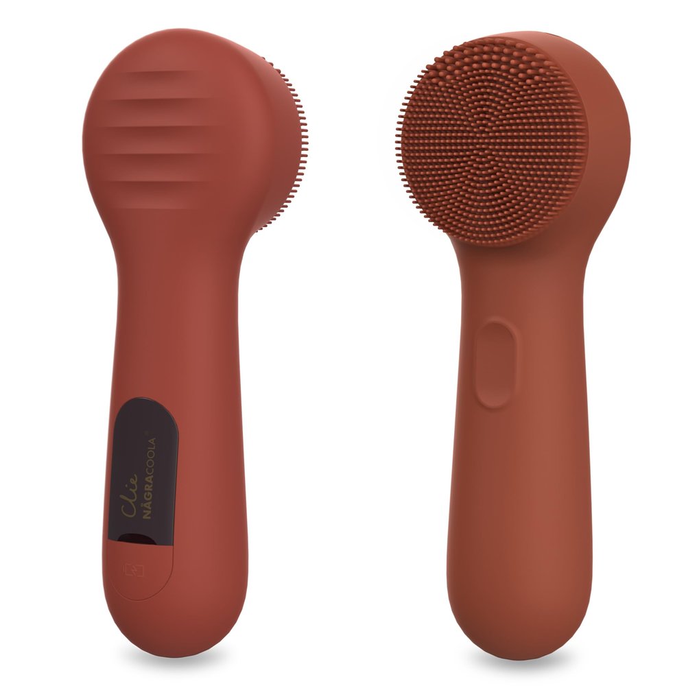 Silicone Face Scrubber, NgraCoola CLIE 2.0 Facial Cleansing Brush, Rechargeable, Waterproof Face Scrub Brush for Cleansing, Exfoliating, Massaging, Electric Facial Exfoliator for Women and Men-Russet