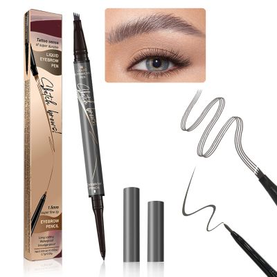 2025 New Microblading Eyebrow Pen (Dark Grey), 3D Waterproof Microblading Eyebrow Color with 4 Fork Tip Tattoo, Long-Lasting Natural Hair-Like Eyebrow Pen, Professional Eyebrow Pencils for Women
