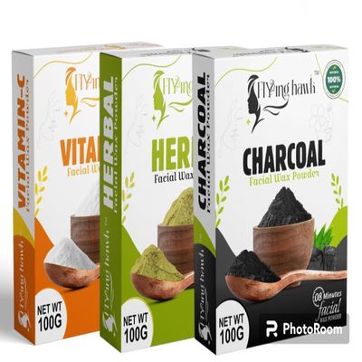 NinthAvenue Basics Herbal Facial Hair Removal Powder For Women, Charcoal Facial Wax Powder, Vitamin C Facial Wax Powder (300Gm), 8 Min Herbal Wax,Vitamin-C Wax And Chocolate Wax Combo, Pack of 3