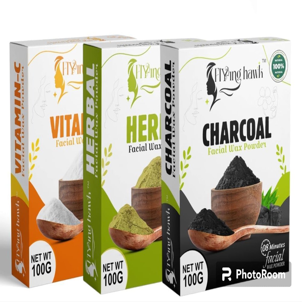 NinthAvenue Basics Herbal Facial Hair Removal Powder For Women, Charcoal Facial Wax Powder, Vitamin C Facial Wax Powder (300Gm), 8 Min Herbal Wax,Vitamin-C Wax And Chocolate Wax Combo, Pack of 3
