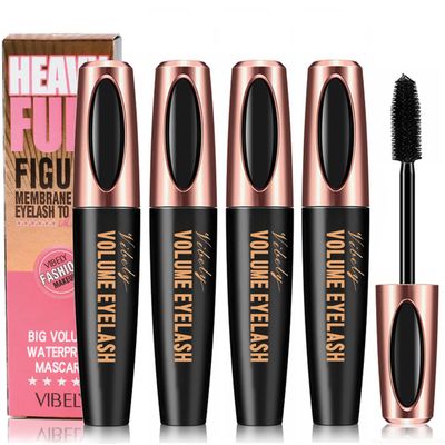 FYEBOO 4D Silk Fiber Lash Mascara Smudge-Proof Extension Voluminous Fiber Mascara Natural & Waterproof Mascara Long-Lasting No Flaking/No Clumping, All Day Exquisitely Full (4 Packs)
