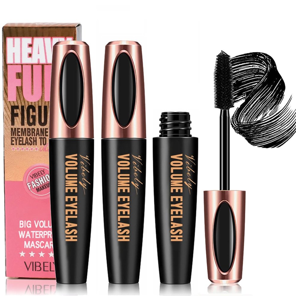 4D Silk Fiber Lash Mascara - Smudge-Proof, Extension, Voluminous, Natural & Waterproof, Long-Lasting, No Flaking/No Clumping, All Day Exquisitely Full (2 Packs)