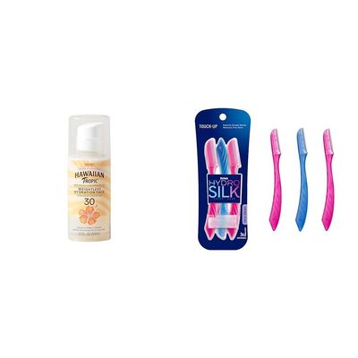 Hawaiian Tropic SPF 30 Face Sunscreen 1.7oz & Schick Hydro Silk Dermaplaning Razor Peach Fuzz Remover Facial Razor Kit