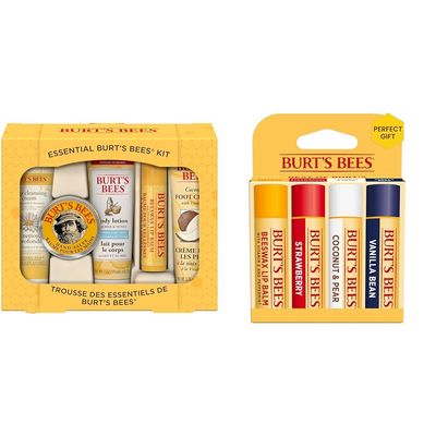Burt's Bees Mothers Day Gifts Essential Beauty Set, 5 Travel Size - Deep Cleansing Cream, Hand Salve, Body Lotion, Foot Cream and Lip Balm, with 4 Flavored Lip Balms