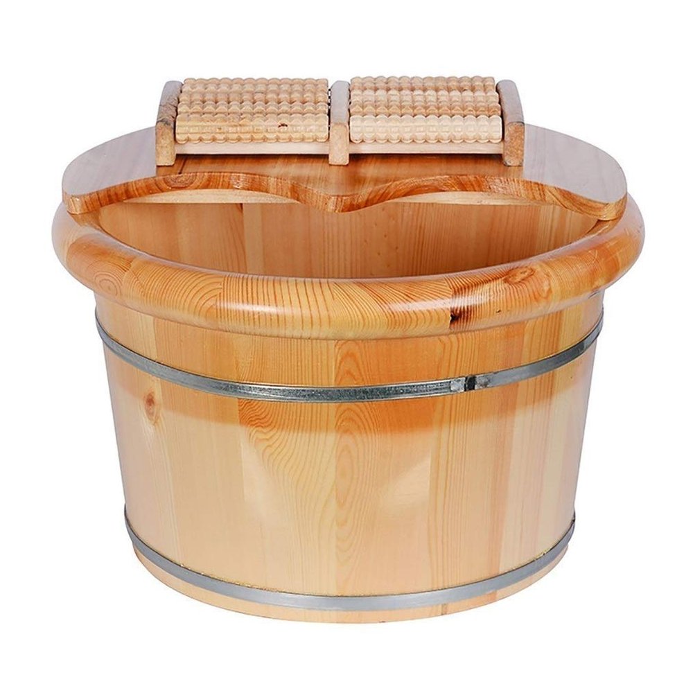 GenSDH Foot Spas for Home Use Pedicure Tub Wooden Foot Basin,Solid Wood Foot Tub,Pedicure Bowl Spa Massage Pedicure Barrels Household Foot Bath Barrel,with Lid with Massager
