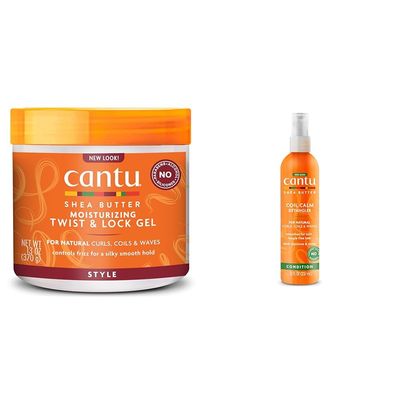 Cantu Moisturizing Twist & Lock Gel 13 oz + Coil Calm Detangler 8 fl oz Bundle for Natural Hair