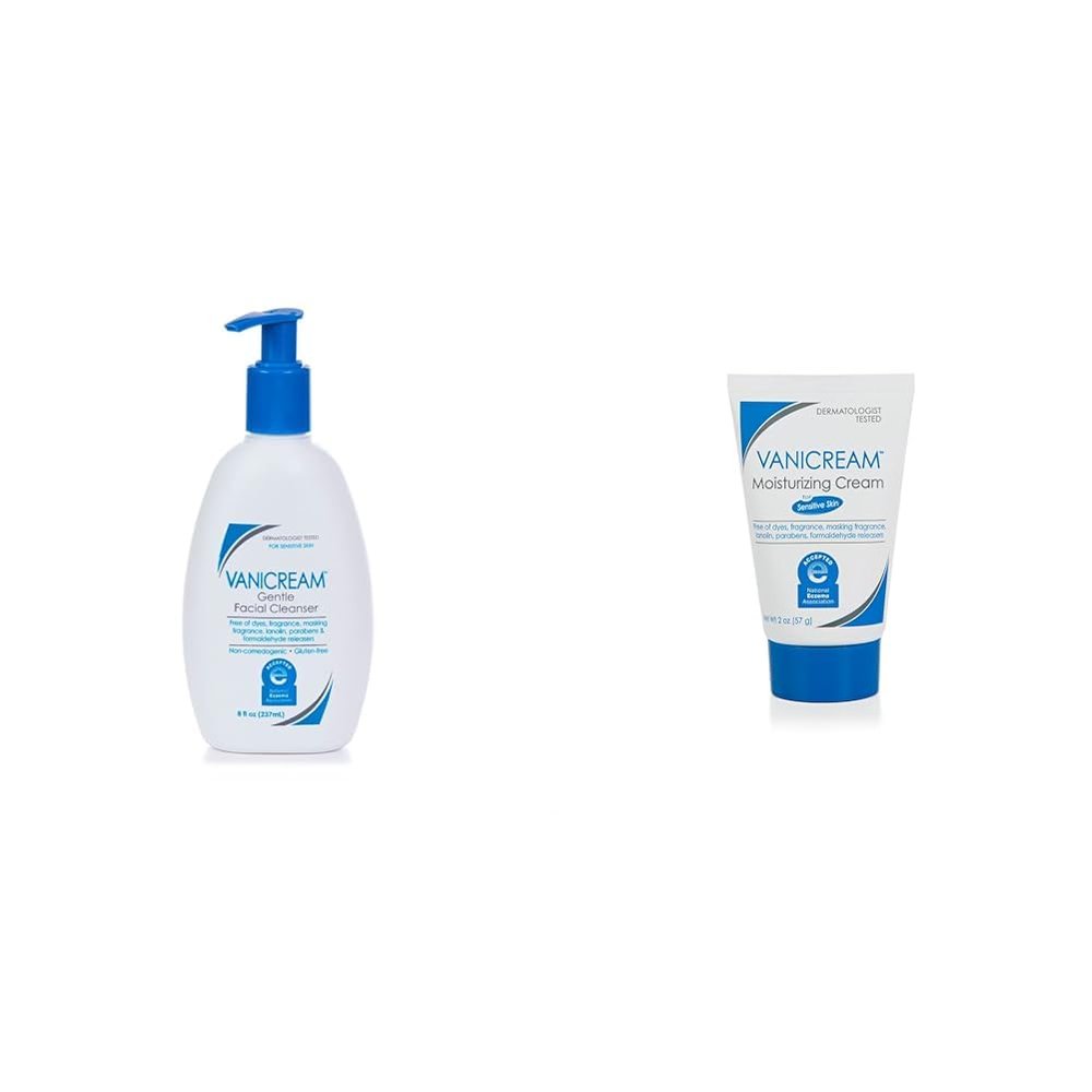 Vanicream Gentle Facial Cleanser 8 oz & Moisturizing Skin Cream for Sensitive Skin 2 oz Bundle