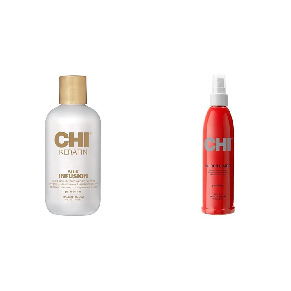 CHI Keratin Silk Infusion, 6 Fl Oz 44 Iron Guard Thermal Protection Spray, 8 Fl Oz