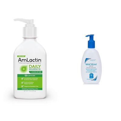 AmLactin Daily Moisturizing Lotion 7.9 oz and Vanicream Gentle Facial Cleanser 8 fl oz Skin Care Bundle