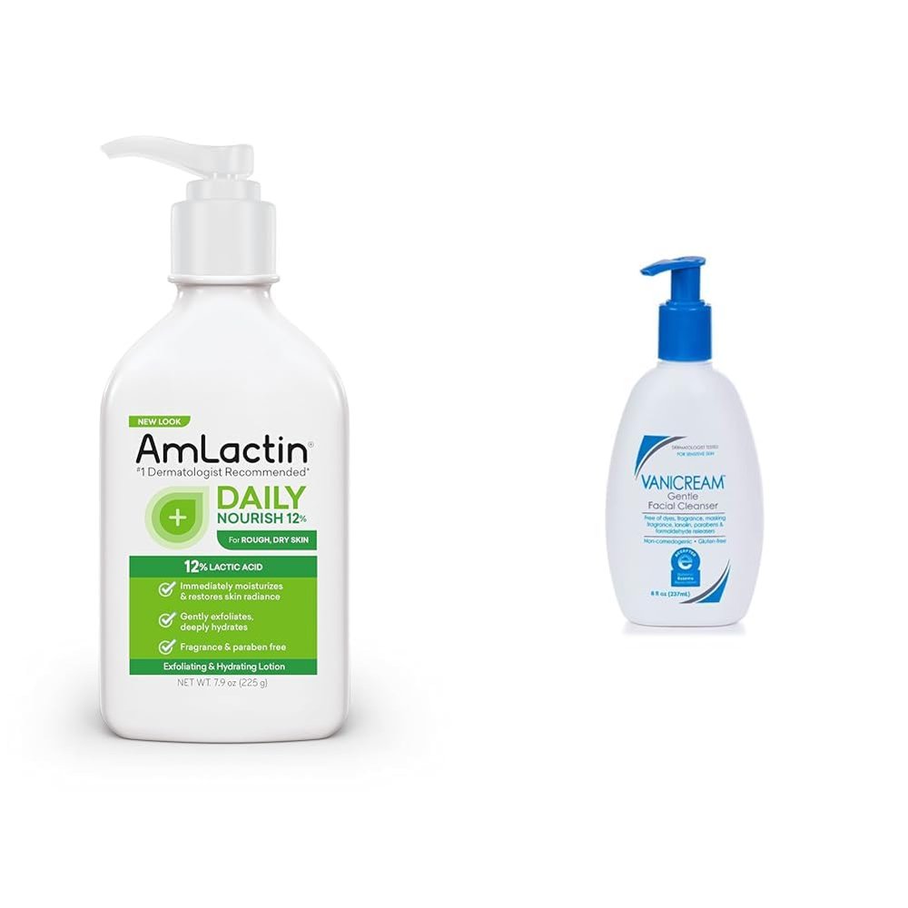 AmLactin Daily Moisturizing Lotion 7.9 oz and Vanicream Gentle Facial Cleanser 8 fl oz Skin Care Bundle