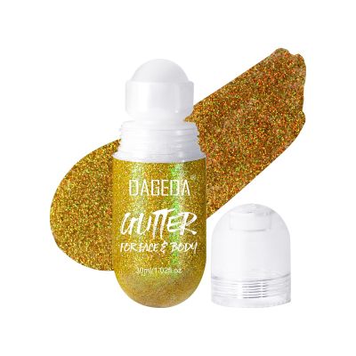 DAGEDA Body Glitter Gel, Roll-on Face Glitter for Mermaid Makeup Festival Rave Accessories, Holographic Hair Glitter Gel,Body Shimmer Halloween Makeup for Rave Party(Laser Gold)