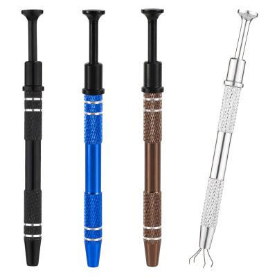 4pcs 4-Claw Jewelry Pick Up Tool, Stainless Steel Piercing Ball & Jewelry Grabber Ic Chip Pickup Tool Diamond Tweezers Prong Holder Claw for Mini Small Parts Pearl Electronic Components (Type 3)