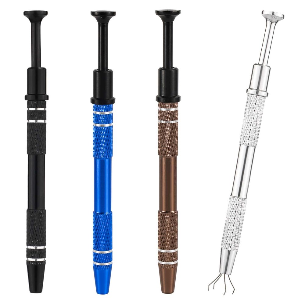 4pcs 4-Claw Jewelry Pick Up Tool, Stainless Steel Piercing Ball & Jewelry Grabber Ic Chip Pickup Tool Diamond Tweezers Prong Holder Claw for Mini Small Parts Pearl Electronic Components (Type 3)