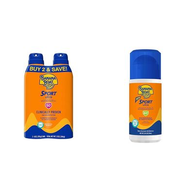 Banana Boat Sport Ultra SPF 50 Sunscreen Spray Twin Pack and SPF 60 Sunscreen Roll On | Oxybenzone Free Sunscreen Bundle with Water Resistant Sun Protection