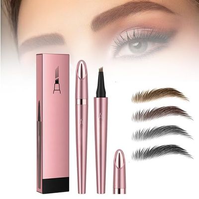 2024 new 3D4 fork tip micro blade eyebrow pencil tattoo pen, waterproof and sweatproof natural makeup fine line magic eyebrow pencil, suitable for women (black)