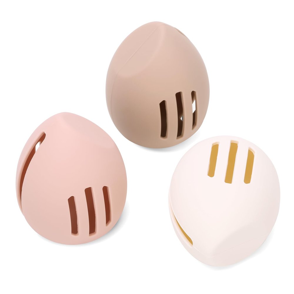 3 Pcs Makeup Sponge Holder, Cosmetic Travel Cases, Egg-shaped Blender Storage, Durable Silicone Organizer for Wet or Dry Makeup Sponges, Space-Saving, Easy to Clean (white/pink/khaki)