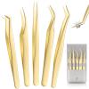 MORGLES Golden Lash Tweezers Set, 5 PCS Professional Eyelash Tweezers for Eyelash Extensions for Beginners & Lash Artists view 1