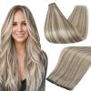 Full Shine Genius Weft Hair Extensions Human Hair, Color Ash Blonde Mix Bleach Blonde, Hand Tied Weft Human Hair Extensions, 18 Inch 80G, Remy Straight Sew In Extensions, for Women view 1