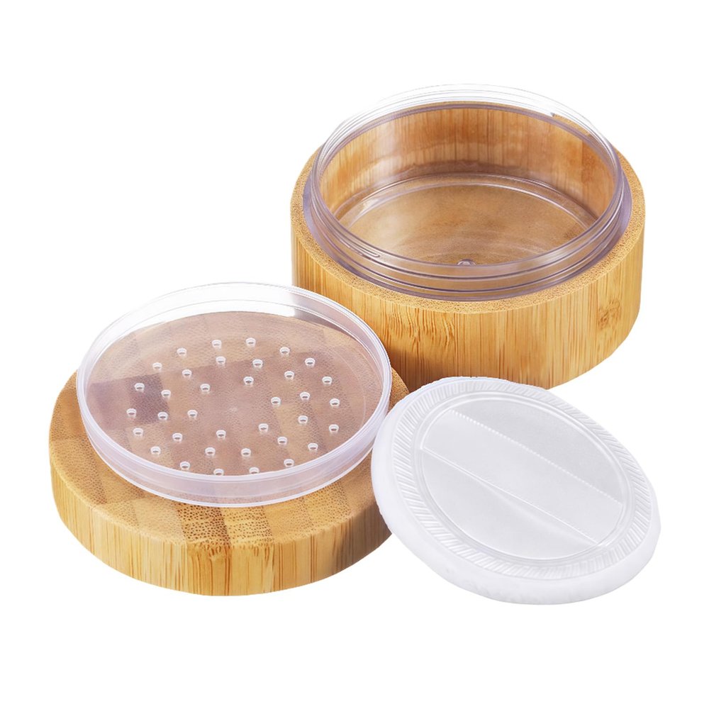 30ml 1oz Bamboo Loose Powder Container with Sifter Lid and Powder Puff Refillable Makeup Powder Box Cosmetic Storage Case