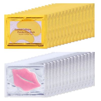 30 Pairs 24K Gold Eye Masks & Lip Masks, Under Eye Patches for Dark Circle and Puffy Eyes, Moisturizing Lip Mask Skincare, Valentines Gift, Bridesmaid Gifts, Bulk Gift, Bachelorette Party Accessories