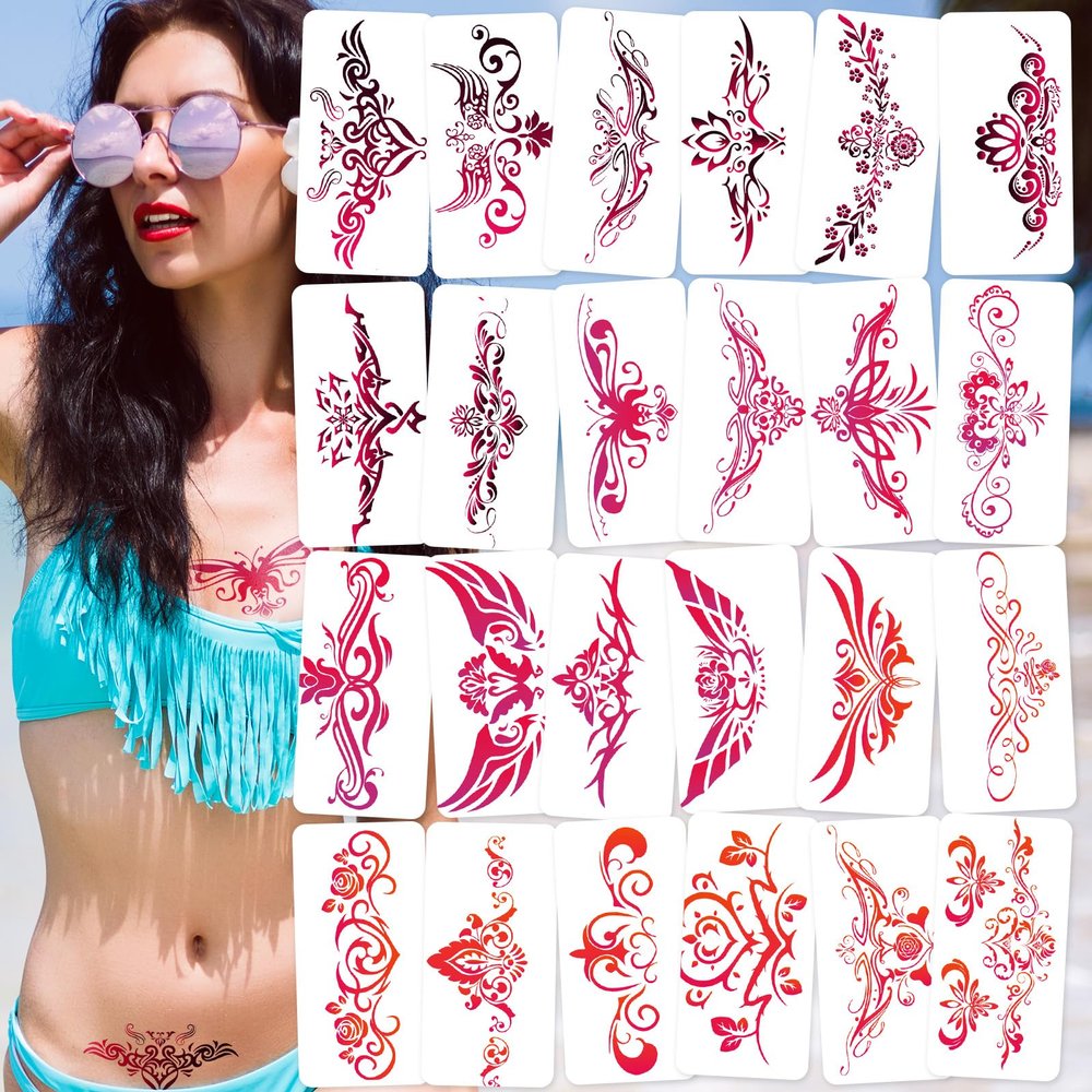 24-Sheet Naughty Temporary Tattoos - Sexy Flower Designs for Lower Back, Legs & Body - Waterproof Fun Body Art for Women & Girls