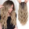 MORICHY Hair Topper for Women with Thinning Hair 20inch Long Wavy HairToppers with Bangs 6.5"x6.5" Large Base Synthetic Wiglets Ombre Dark Blonde view 1