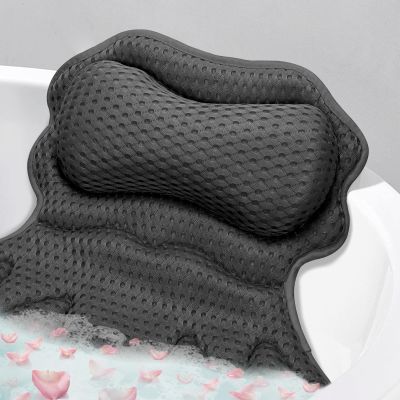 SetSail Bath Pillow, Relaxing Bath Pillows for Tub Neck and Back Support Soft 4D Breathable Air Mesh Ergonomic Bathtub Pillow with 6 Strong Suction Cups and Hook Luxury Bathroom Accessories,Black