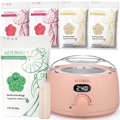 KOTAMU Pink Digital Waxing Kit with 1lb Aloe Wax Beads, Wax Kit for Women Men Sensitive Skin, Thick Hair Formula Wax Beans, For Facial, Arms, Bikini, Brazilian, Legs Hair Removal
