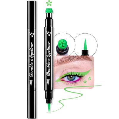 evpct 1Pcs Green Colored Winged Eyeliners Stamp, Green Flowers Face Stamps Makeup Eyeliner Eye Stamp Liners Tool Set Kit for Women Waterproof, Wing Eyeliner Stamp Figures Tool Wingliner Shapes, 09#