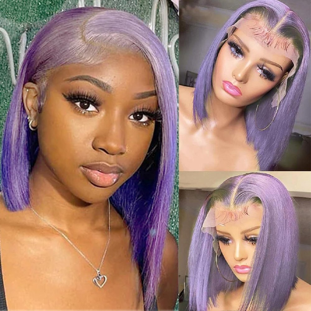 12 Inch Straight Bob Wig Human Hair 13x4 HD Frontal Lace Wig Pre Plucked 180% Density Light Purple Short Bob Wigs for Black Women Lilac Glueless Bob Lace Front Wigs Human Hair HD Transparent Lace Wig