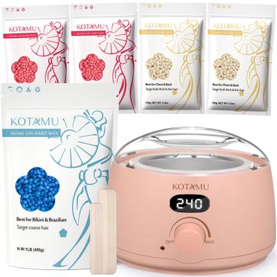 KOTAMU Waxing Kit Pink Digital for Women Men At-Home Hair Removal with 1LB Coarse Hair Formula Blue Wax Beads, Target at Bikini, Brazilian, Face, Underarms, Chest