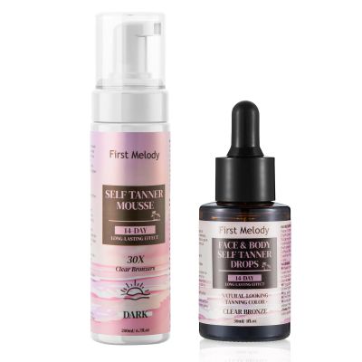 Self Tanner Mousse+Face Tanning Drops-30X Clear Bronzer Self Tanning Lotion for Body Fake Tan-14 Day Long Lasting Effect Quick Tan,Lightweight, Self-Tanner Foam Enriched with Aloe Vera and Coconut