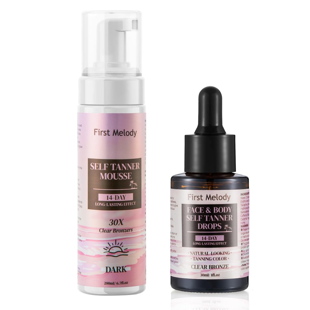 Self Tanner Mousse+Face Tanning Drops-30X Clear Bronzer Self Tanning Lotion for Body Fake Tan-14 Day Long Lasting Effect Quick Tan,Lightweight, Self-Tanner Foam Enriched with Aloe Vera and Coconut