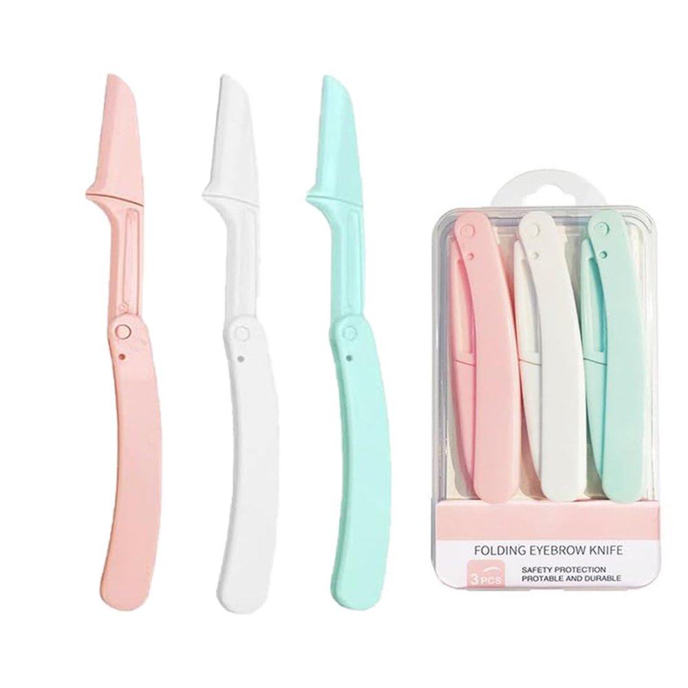 Eyebrow Razor,Women's Eyebrow Trimmer, Collapsible Travel Pack of 3 Tablets,Face Razors for Women | Eyebrow Razor & Face Shaver for Women, Facial Hair Razor Tool Facial shaver Dermaplaning Tool