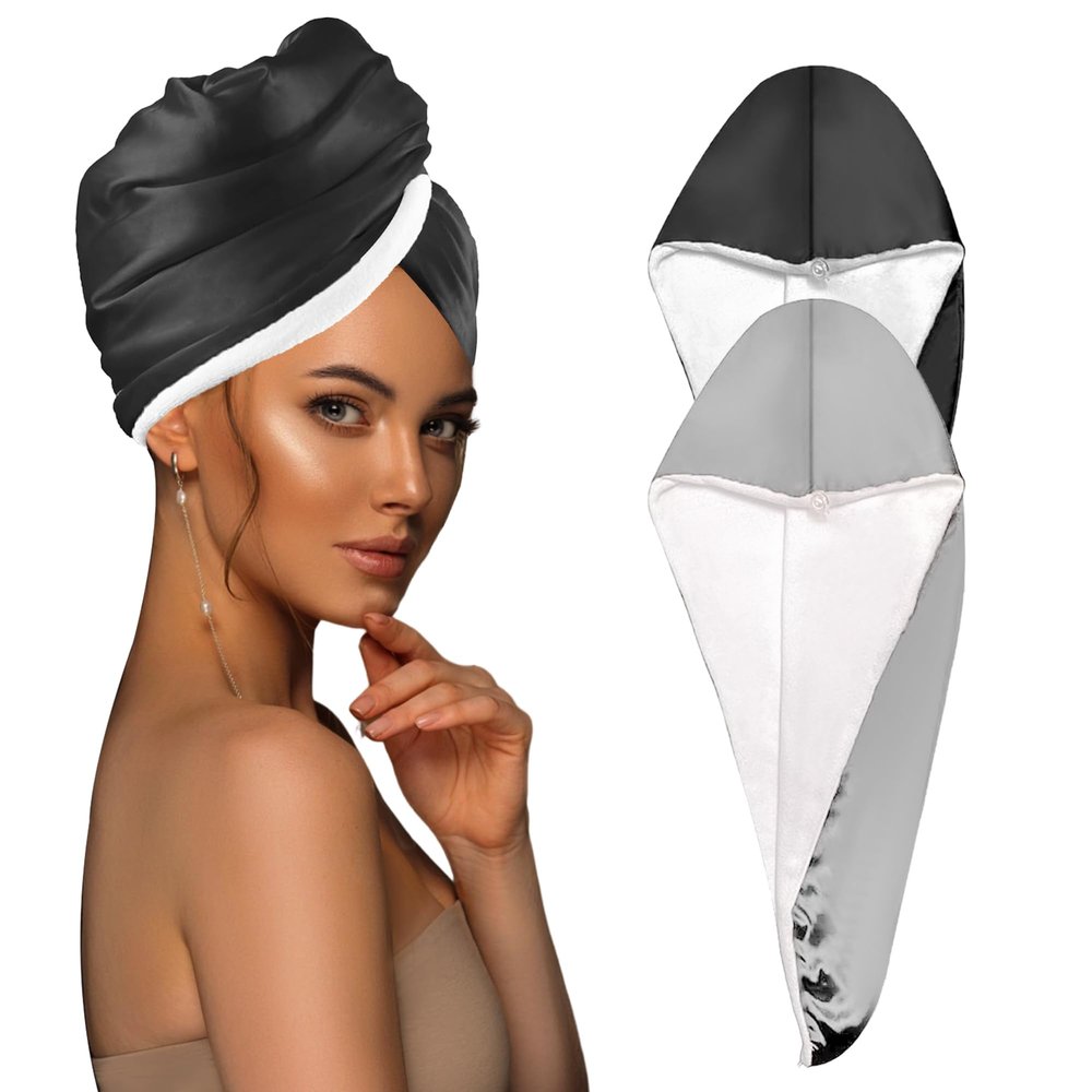 Bsofter 2 Pack Satin Microfiber Hair Towel Wrap - Anti Frizz Hair Drying Towel Wrap for Wet Hair,Silk Satin Hair Wrap for Sleeping,Drying Hair Twist Head Towels for Wet Hair Long Hair