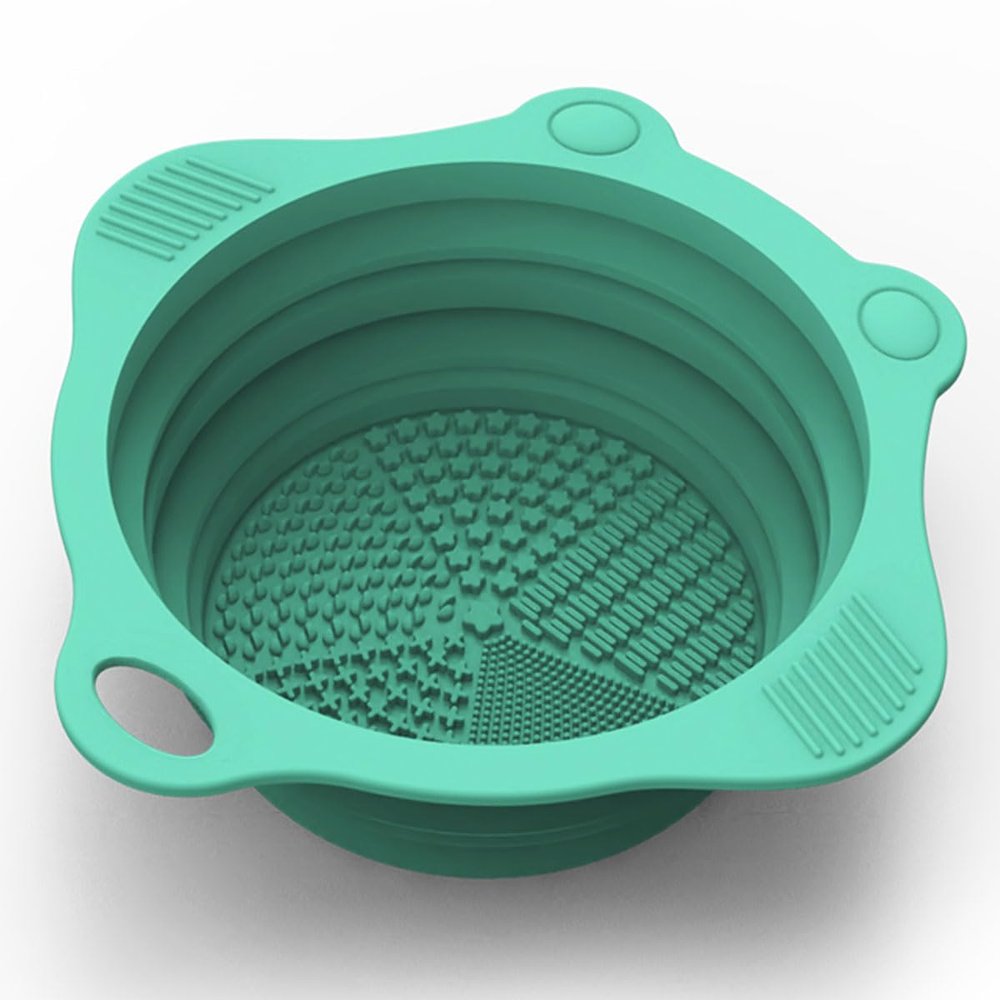 Foldable Silicone Makeup Brush Cleaner Pad Bowl, YalsFTY Portable Mat Scrubber Cleaning Tool for Makeup Brushes (Green)