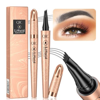 2024 Upgrade Magic Eyebrow Pen, Contouring Pen Fine Stroke 3D Waterproof Microblading Eyebrow Pencil with 4-Fork-Tip Create Natural Hair-Like Brows Stay on All Day(03# Grey)