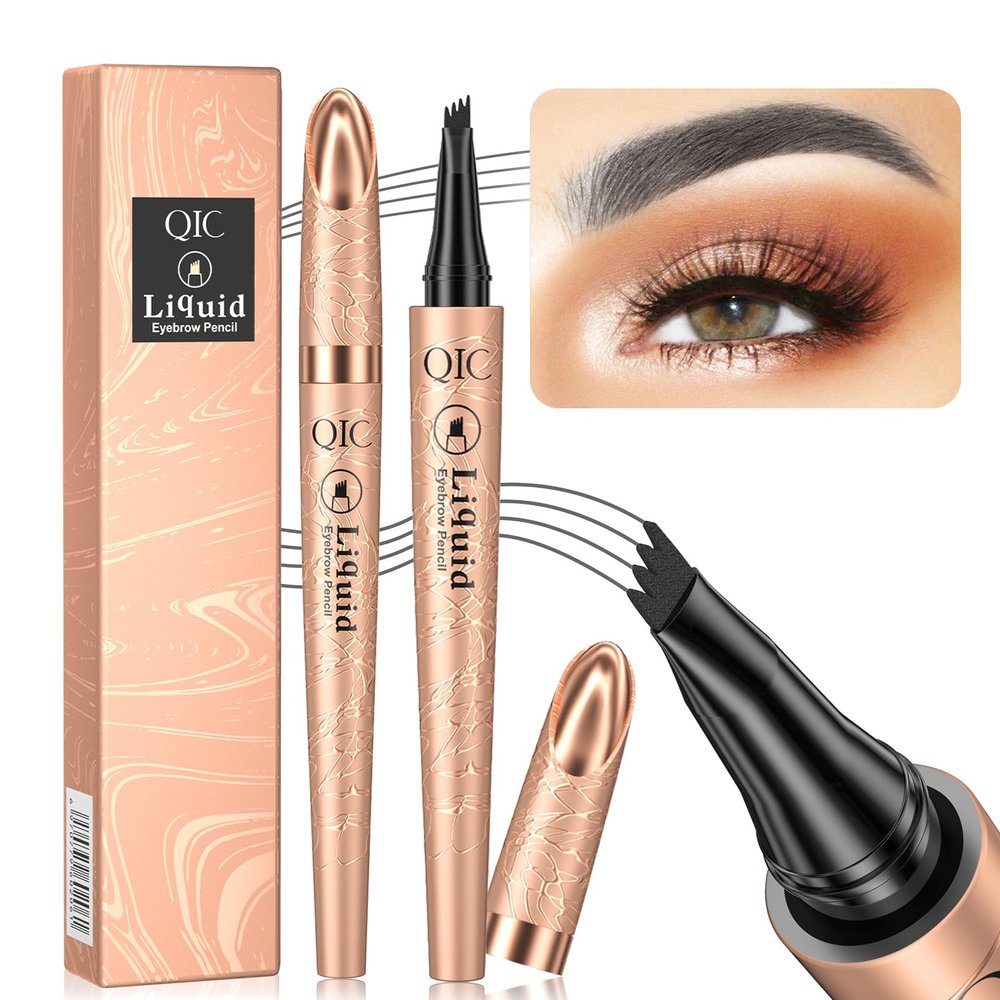2024 Upgrade Magic Eyebrow Pen, Contouring Pen Fine Stroke 3D Waterproof Microblading Eyebrow Pencil with 4-Fork-Tip Create Natural Hair-Like Brows Stay on All Day(03# Grey)